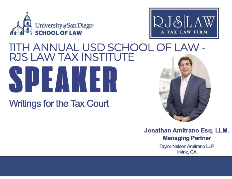 Jonathan Amitrano Will Present at the USD School of Law – RJS LAW Tax Institute 